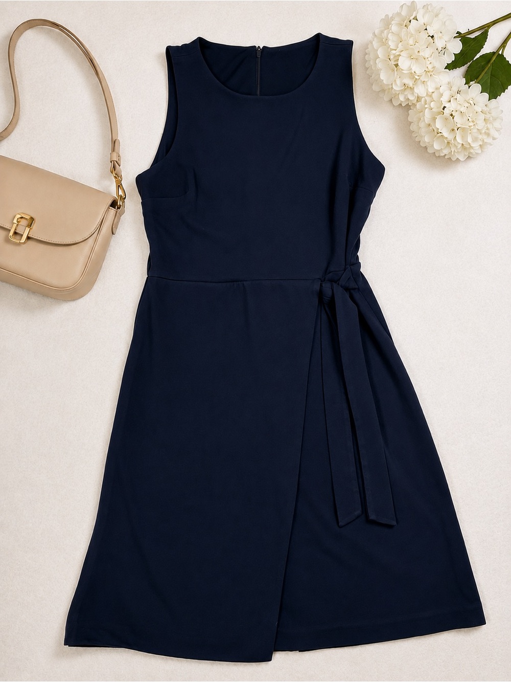 LOFT Navy Blue Sleeveless Wrap Dress Size 4 Business Casual Career Midi